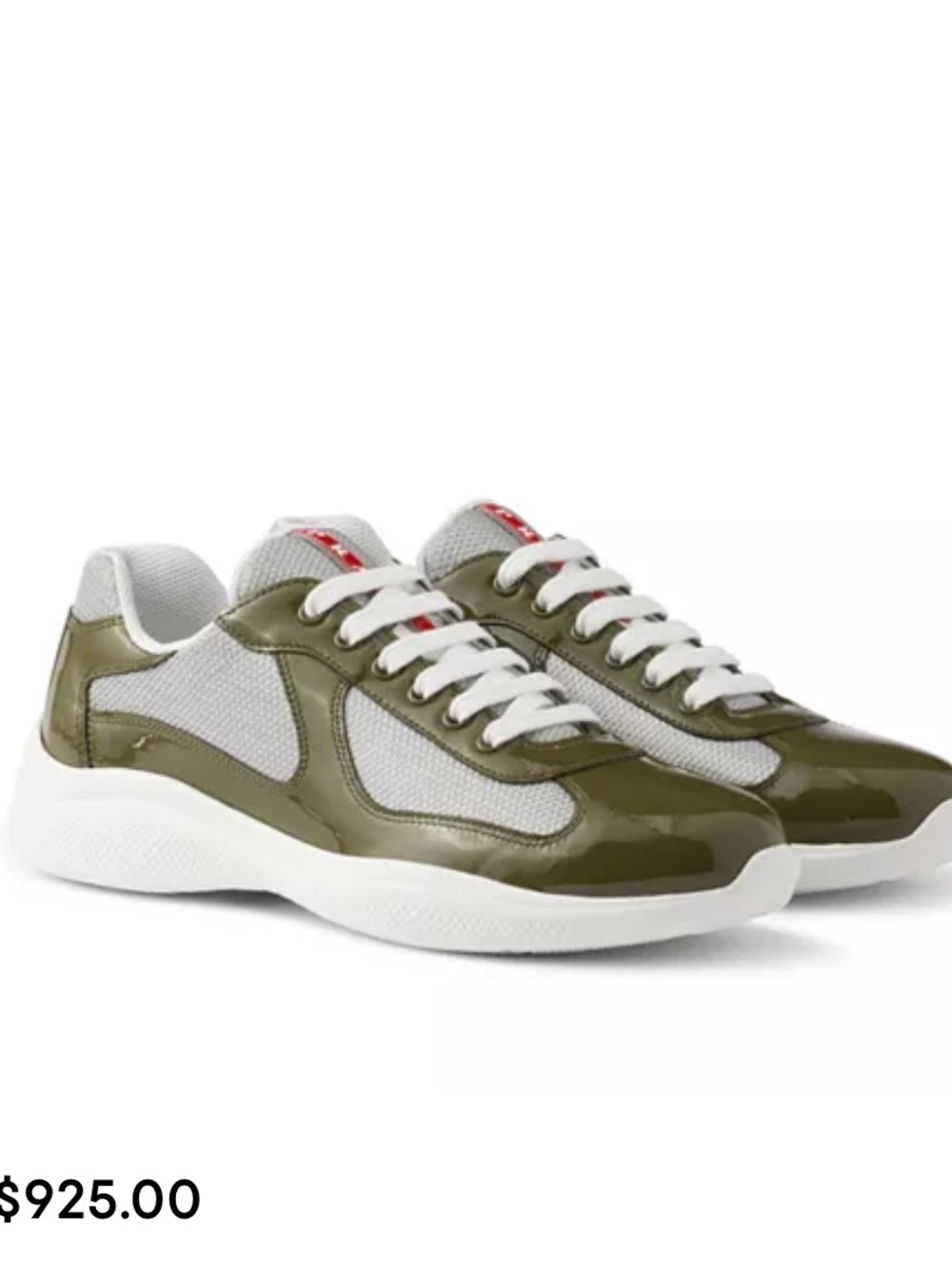 Prada Olive Green and White Patent Leather Sneakers America’s Cup size 9 luxury